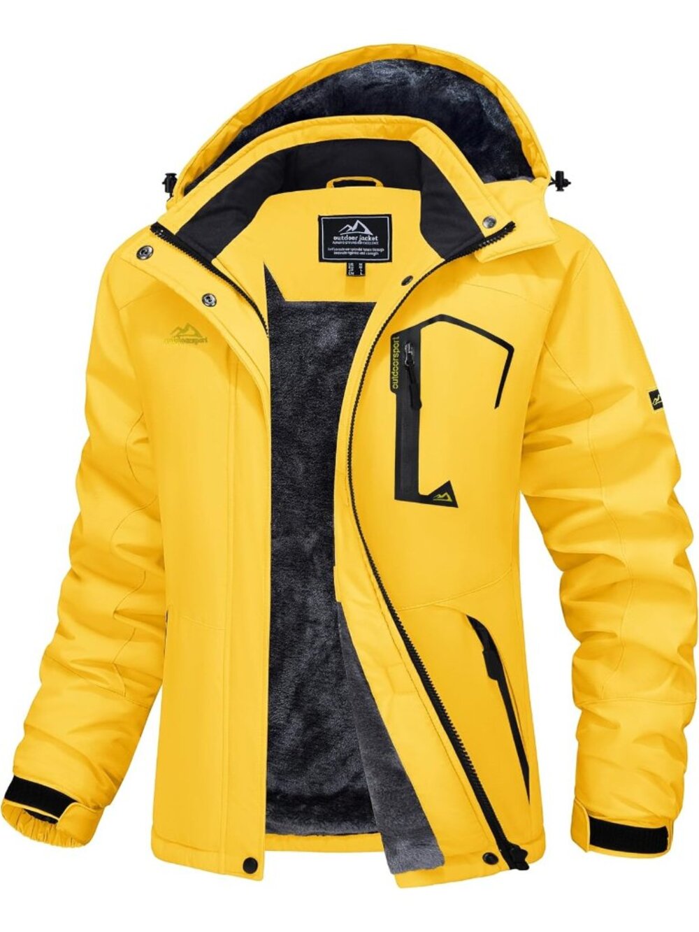 Women Yellow Band Collar Multiple Pockets Insulated Thermal Ski Jackets